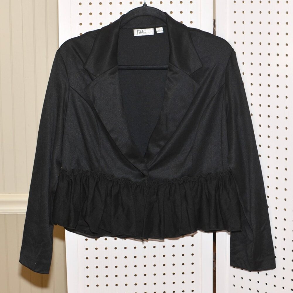 JW Petite Large PL Black Cropped Ruffle Peplum Hem Suit Blazer Jacket NWT